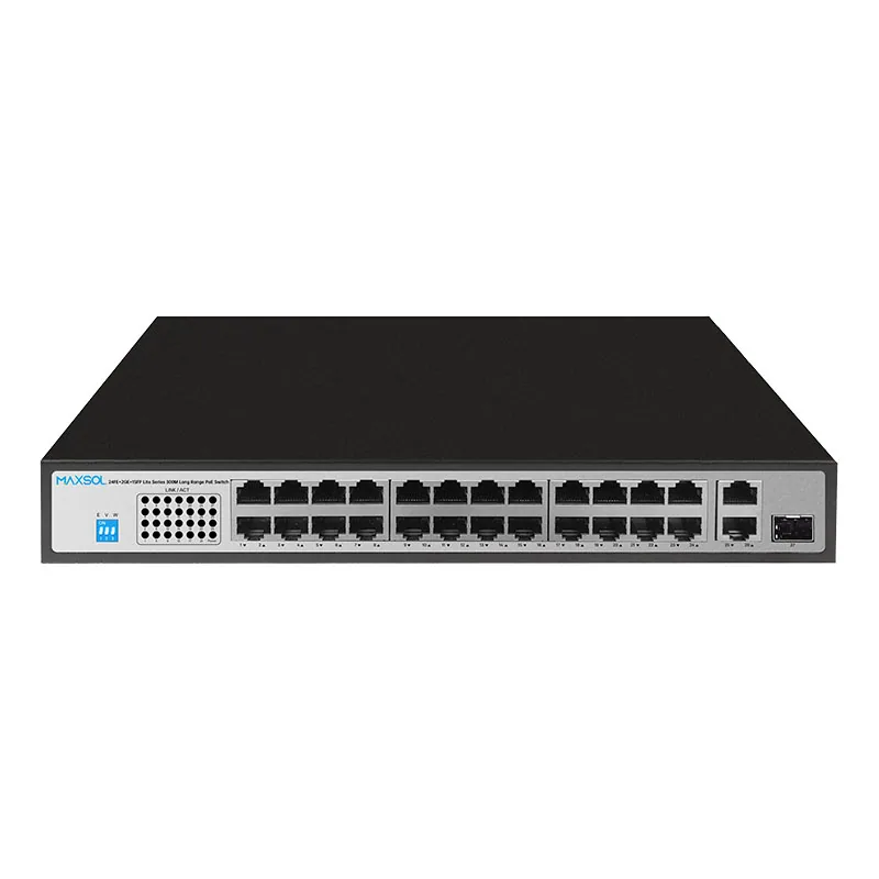 24-Port Fast Ethernet PoE+ Switch with Gigabit Uplinks